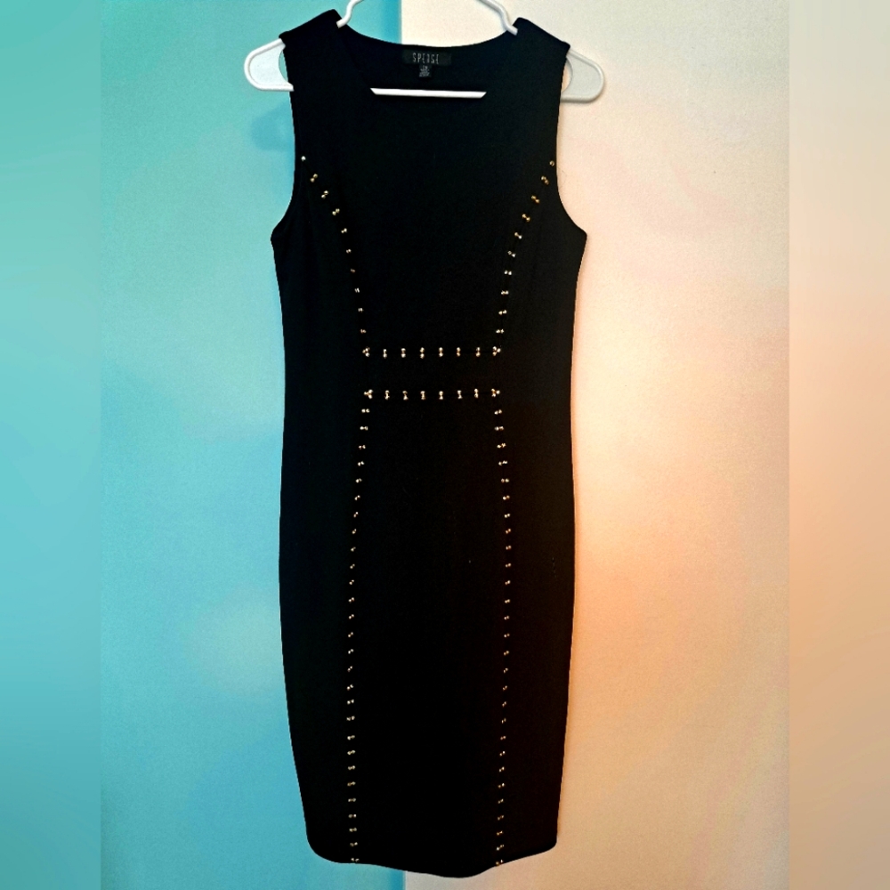 Black dress with gold beads